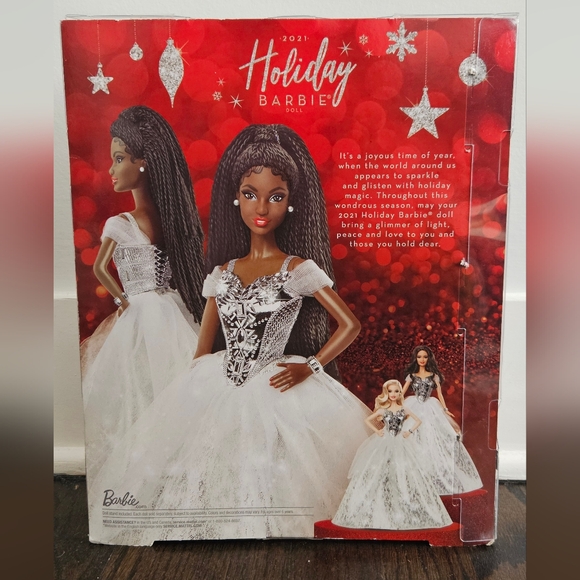 Barbie Signature 2021 Holiday Barbie Doll 12-inch Brunette Braids in Silver Gown - Picture 6 of 12